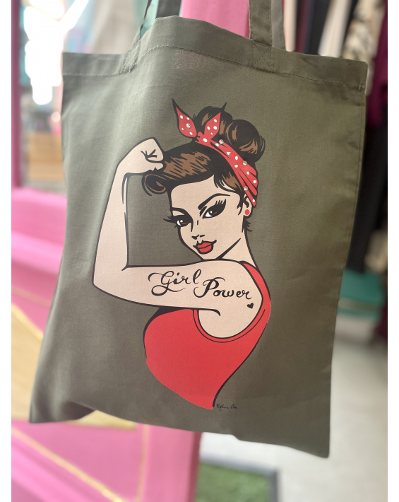 Tote bag Girl Power - kaki