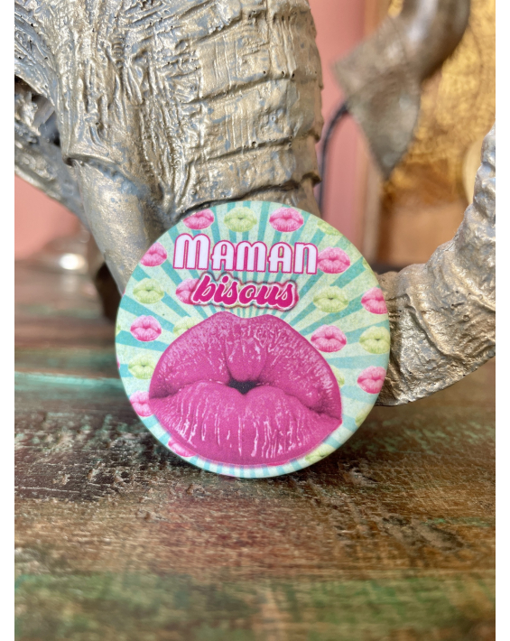 Badge Maman Bisous rose- 45mm